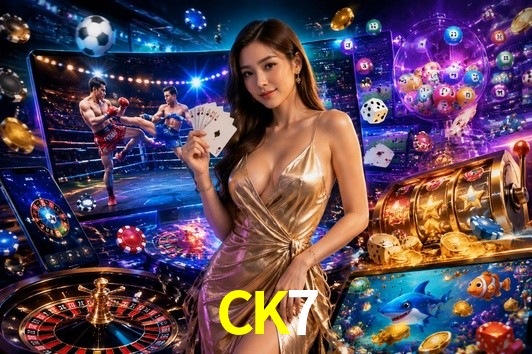 Una escena digital vívida inspirada en casino con CK7 mostrado prominentemente, luces brillantes, fichas, cartas y acentos dorados.